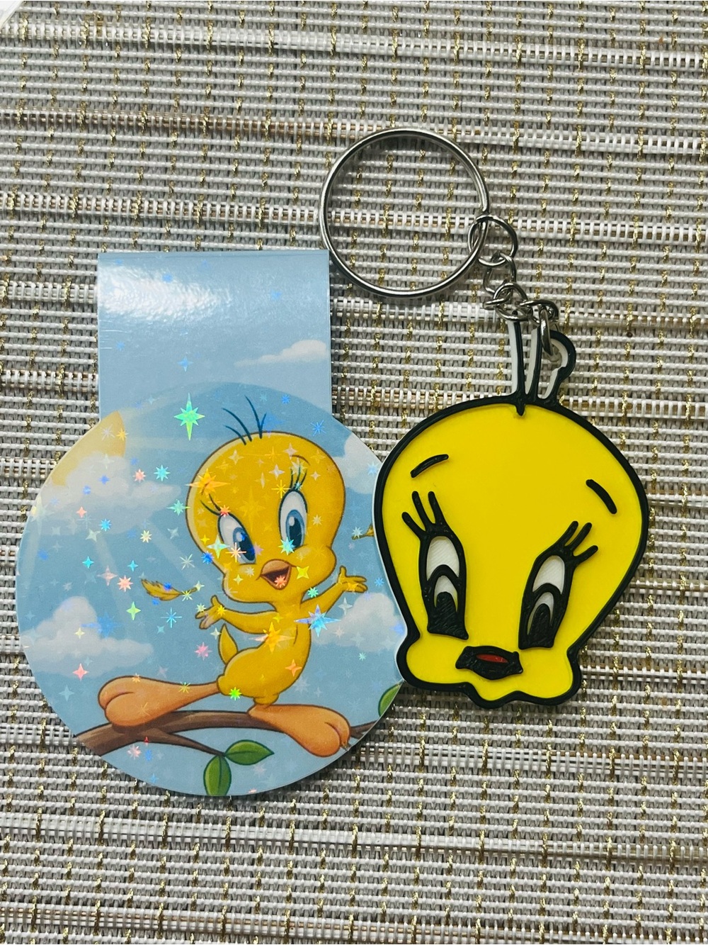 Tweety Bird Yellow 3D printed Keychain and magnetic bookmark set